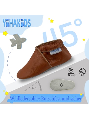 Yihakids Baby Krabbelschuhe aus Leder, weiche Lauflernschuhe mit rutschfester Sohle 