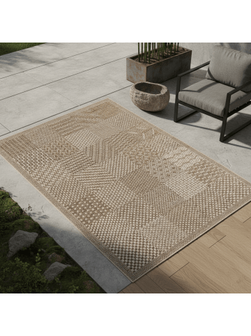 KADIMA DESIGN Teppich In-/Outdoor Flachgewebe Karomuster Polypropylen Küche in Beige