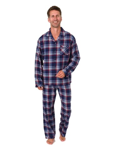 NORMANN Lange Flanell Schlafanzug Pyjama kariert - 88149 in rot