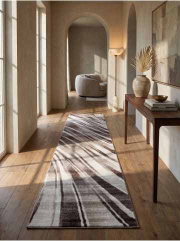 KADIMA DESIGN Teppich Kurzflor Waschbar Wellen DRAU Strapazierfähig OEKO-TEX in Braun