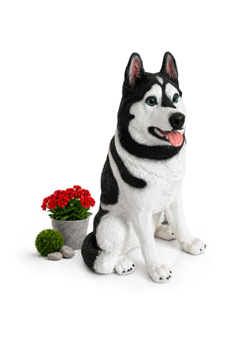 relaxdays Hund-Gartenfigur "Husky" in Schwarz/ Weiß - (B)49 x (H)86 x (T)62 cm