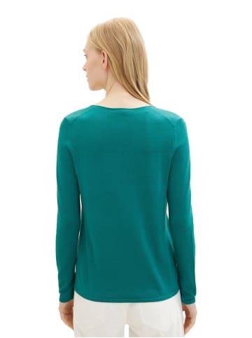 Tom Tailor Dünner Strickpullover Basic V-Ausschnitt Stretch Sweater in Grün