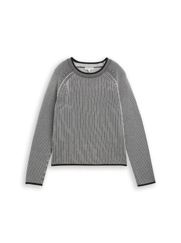 Tom Tailor Pullover in black white plaited knit