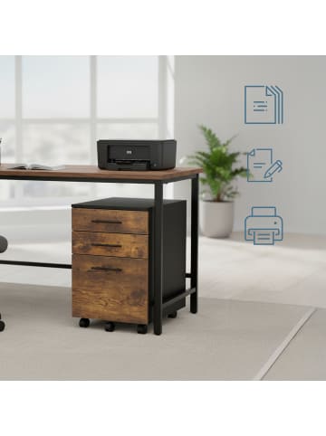 relaxdays Rollcontainer in Schwarz/ Braun - (B)40 x (H)57,5 x (T)40 cm