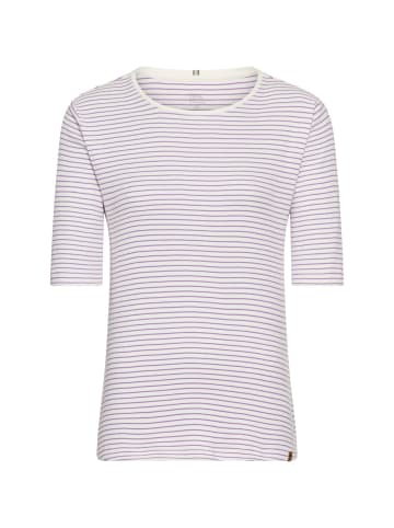 Camel Active Gestreiftes Rundhals T-Shirt aus reiner Baumwolle in Weiß-Lila