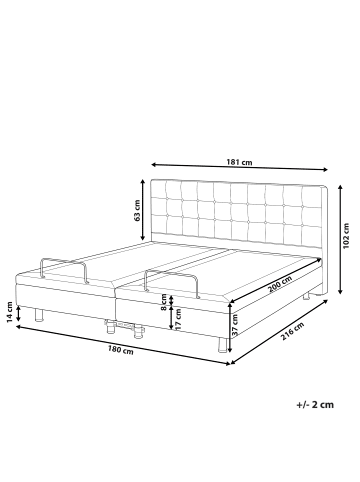 Beliani Doppelbett DUKE in Grau/Schwarz - (W) 181 x (H) 102 x (L) 216 cm
