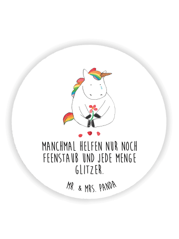 Mr. & Mrs. Panda Rund Magnet Einhorn Traurig mit Spruch in Weiß