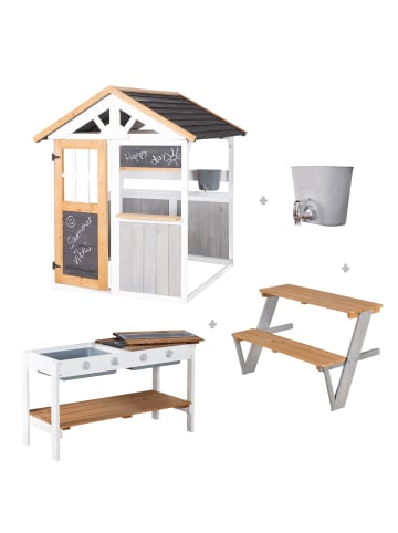 roba Gartenspielhaus aus Holz - inkl. Spielküche und Picknick-Tisch & Bank
