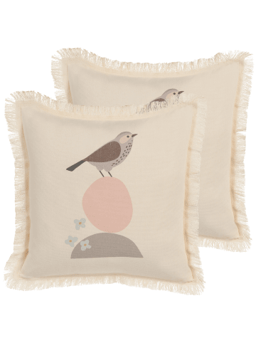 Beliani 2er-Set Dekokissen WATTLE in Beige/Grau/Rosa