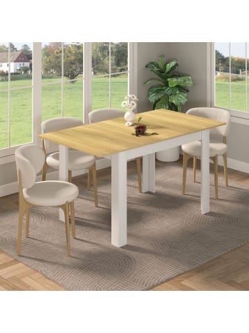 VCM  Esstisch Küchentisch Pesoli ausziehbar 120-160 cm in Weiß / Honig-Eiche