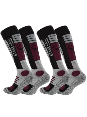 Stark Soul® Ski & Snowboard Socken 2 Paar, mit Spezialpolsterung in Grau-Schwarz-Bordaux