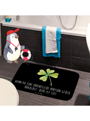 Mr. & Mrs. Panda Badteppich Blume Kleeblatt mit Spruch in Schwarz