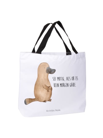 Mr. & Mrs. Panda Umhängetasche Schnabeltier Mut mit Spruch in Weiß