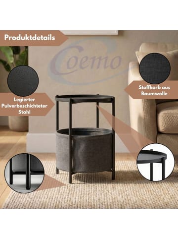 Coemo Beistelltisch Nina mit Canvas Korb - Metallgestell in Schwarz