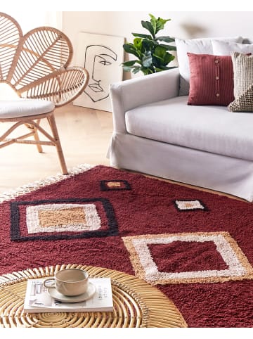 Beliani Kurzflor SIIRT in Rot/Beige/Schwarz - (W) 140 x (H) 1.5 x (L) 200 cm