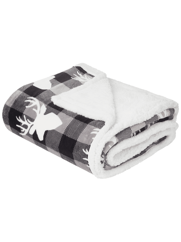Beliani Kuscheldecke SHOREN in Grau/Weiß/Schwarz - (W) 150 x (H) 2 x (L) 200 cm
