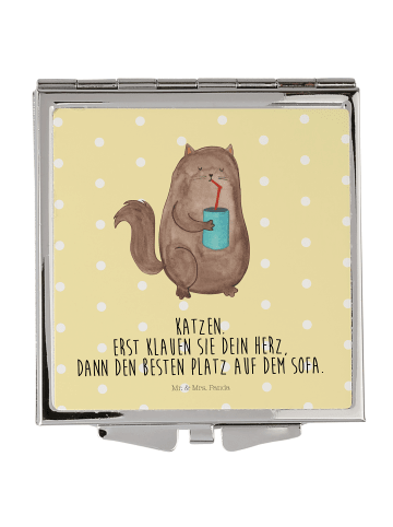 Mr. & Mrs. Panda Schminkspiegel Katze Dose mit Spruch in Gelb Pastell