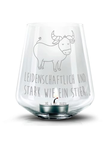 Mr. & Mrs. Panda Glas Teelichthalter Sternzeichen Stier mit Spruch in Transparent