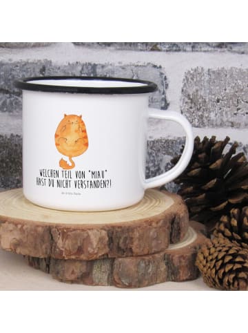Mr. & Mrs. Panda XL Emaille Tasse Katze Mittelfinger mit Spruch in Weiß
