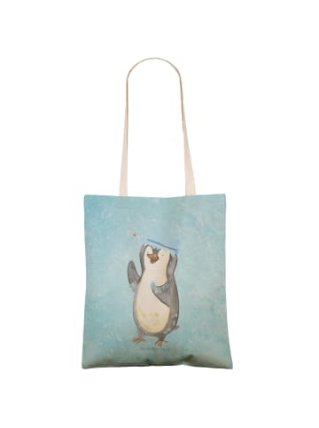 Mr. & Mrs. Panda Shopper Bag Pinguin Duschen ohne Spruch in Eisblau