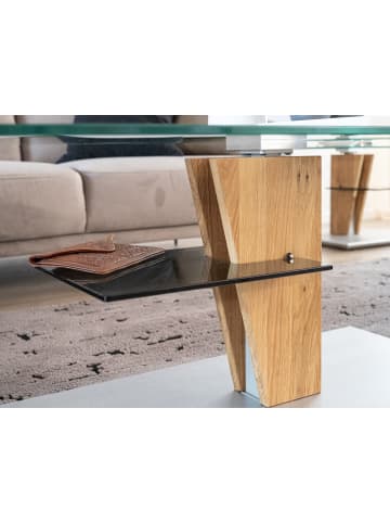 58 aufm Kessel COUCHTISCH eckig Catreen 100x60x47 höhenverstellbar Wildeiche/Klarglas