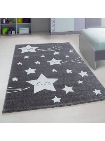 KADIMA DESIGN Teppich Kinder Sterne Polypropylen saugroboter Kurzflor Kinderzimmer in Grau