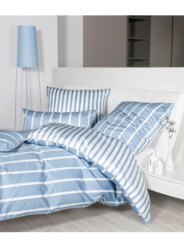 Janine Baumwoll Bettwäsche Modernclassic Streifenlook in perlblau