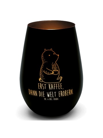 Mr. & Mrs. Panda Gold Windlicht Bär Kaffee mit Spruch in Schwarz