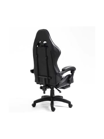 Wisam® Gaming Stuhl Drehbar Fußstütze Schwarz Weiß