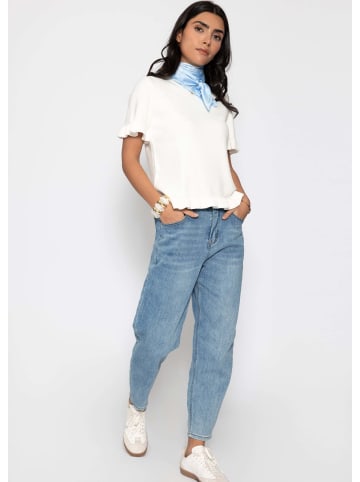 SASSYCLASSY Kurzarm-Pullover mit Volants in Offwhite