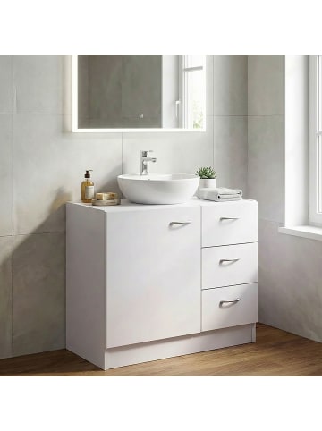 FineBuy Badunterschrank in Weiß / MDF / 63x30x54