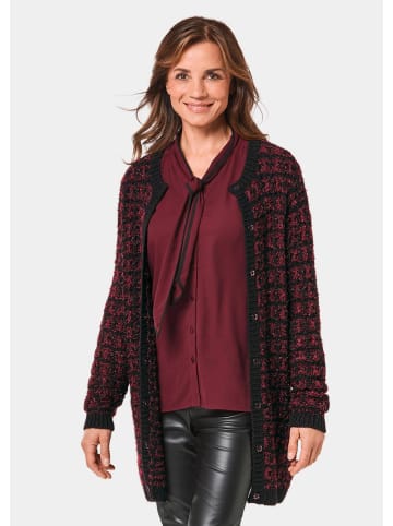 GOLDNER Kurzgröße: Schicker Strickcardigan mit Glanzgarn in schwarz / merlot
