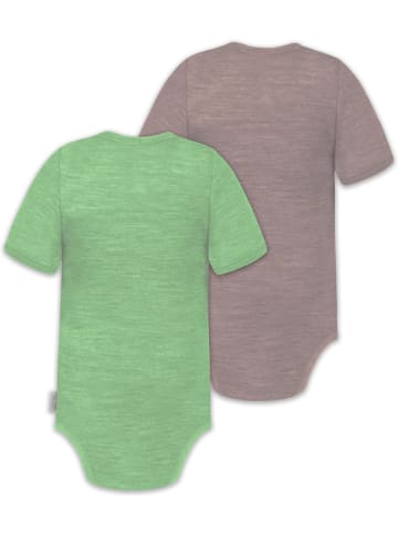 Normani Outdoor Sports 2er Set Doppelpack Baby Merino Body in Grün/Rosa
