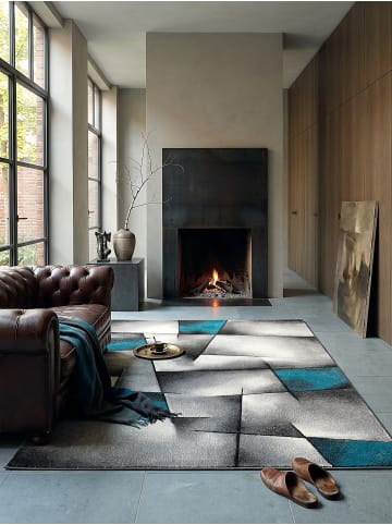 KADIMA DESIGN Teppich Kurzflor Patchwork pflegeleicht Wohnzimmer Schlafzimmer in Türkis