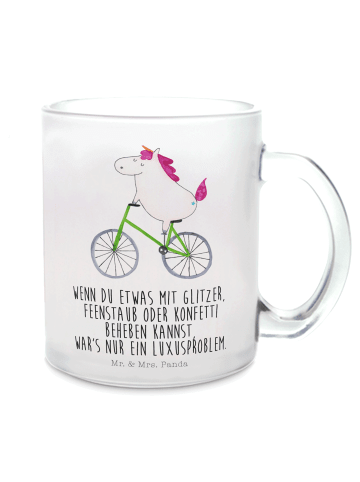 Mr. & Mrs. Panda Teetasse Einhorn Radfahrer mit Spruch in Transparent