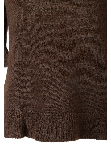 More & More kurzer, femininer Halbarmpullover, Rüschen in espresso brown