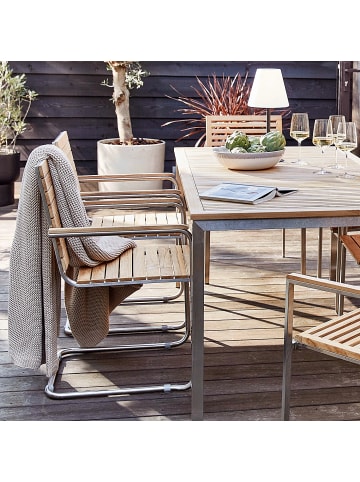 home24 home24 Freischwinger 2er-Set - Teak massiv / Edelstahl - Braun / Silber - 55 x 86 x 58 cm in Braun / Silber
