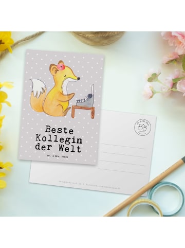 Mr. & Mrs. Panda Ansichtskarte Fuchs Beste Kollegin der Welt mit... in Grau Pastell