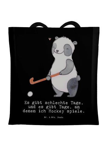 Mr. & Mrs. Panda festivaltasche Panda Hockey spielen mit Spruch in Schwarz