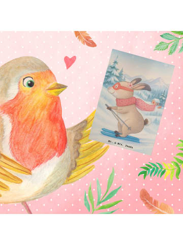 Mr. & Mrs. Panda Grußkarte Hase Skifahren Design ohne Spruch in Weiß