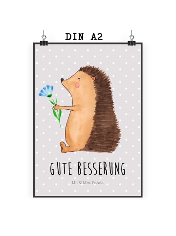Mr. & Mrs. Panda Poster Igel Blumen mit Spruch in Grau Pastell