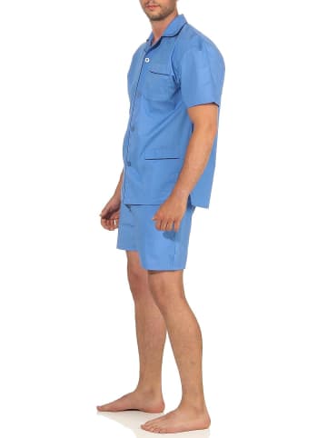 NORMANN shorty Pyjama kurzarm gewebt durchknöpfbarem Oberteil - 55081 in hellblau