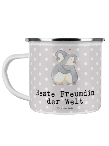 Mr. & Mrs. Panda Camping Emaille Tasse Pinguin Beste Freundin de... in Grau Pastell