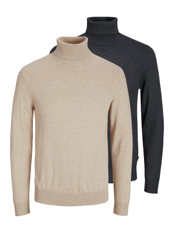 Jack & Jones Pullover Emil Knit in Dunkelgrau / beige