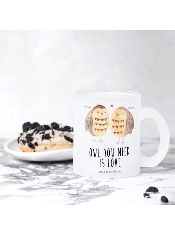 Mr. & Mrs. Panda Trinkglas Eulen Liebe mit Spruch in Transparent