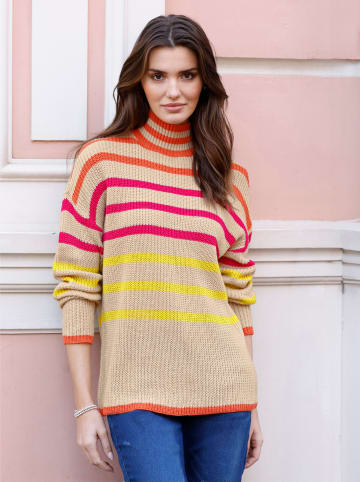Sieh an! Stehkragen-Pullover in sand-orange-gestreift
