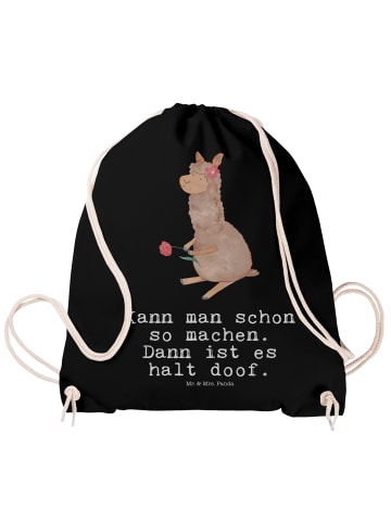 Mr. & Mrs. Panda Rucksackbeutel Alpaka Blume mit Spruch in Schwarz