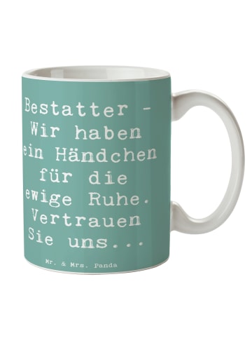 Mr. & Mrs. Panda Kaffeetasse Spruch Bestatter Fürsorge mit Spruch in Meeresbrise