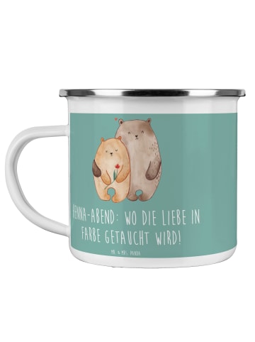 Mr. & Mrs. Panda Emaille Becher Henna-Abend Farbenliebe mit Spruch in Meeresbrise