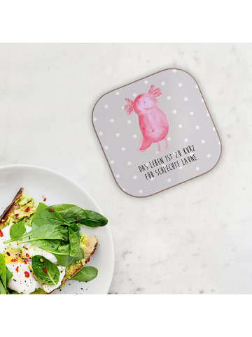 Mr. & Mrs. Panda Bierdeckel Axolotl Glücklich mit Spruch in Grau Pastell